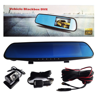 Black Box Vehicle Black Box DVR กล้องติดรถยนต์แบบกระจกมองหลังพร้อมกล้องติดท้ายรถ FHD1080P (สีดำ)