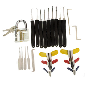 Transparent Slotted Practice Padlock 9-Piece Lock Picks Padlock Shims Single Hook Lock Pick