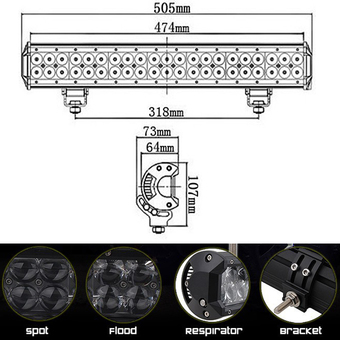 ALLY 126W 12600LM 16.5" 4D ไฟสปอตไลต์ LED Off Road Light Bar ไฟตัดหมอก มอเตอร์ไซต์ ATV ออฟโรด 42 ดวง (จำนวน 1ชิ้น)-ไฟสีขาว