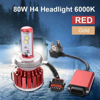 80W H4/9003 LED Red Light Headlight Car Hi/Lo Beam Bulb Kit 6000k White LD783 - Intl