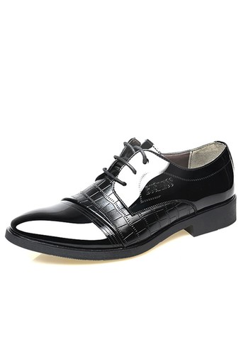 Crocodile Lines Men's Pointed Business Shoes (Black)