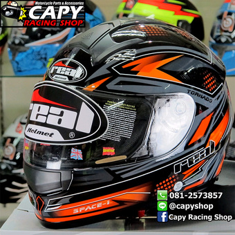 REAL หมวกกันน็อก หมวกกันน็อค หมวกกันน๊อก หมวกกันน๊อค Real Tornado Space-i Space-1 สี ดำ-ส้ม Black Orange (Big Bike and motorcycle Helmet)