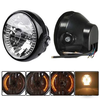 Universal Motorcycle Motorbike Black Headlight Amber LED Front Light Lamp Headlamp - Intl