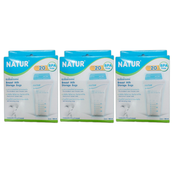 Natur Breast Milk Storage Bags 6 oz. เนเจอร์ ถุงเก็บน้ำนมแม่ 20 ถุง (3 ชุด)