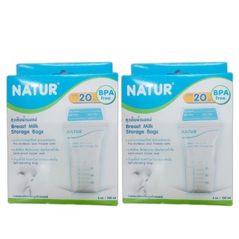 Natur Breast Milk Storage Bags 6 oz. เนเจอร์ ถุงเก็บน้ำนมแม่ 20 ถุง (2 ชุด)
