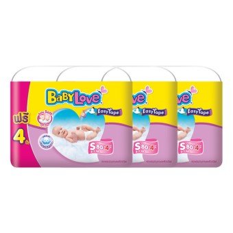 ขายยกลัง! Baby Love ผ้าอ้อมเด็ก Easy Tape ไซส์ S 3 แพ็คละ 80+4 ชิ้น (ทั้งหมด 252 ชิ้น)