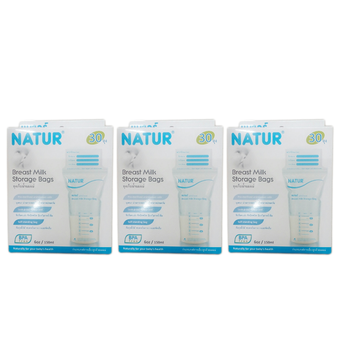 Natur Breast Milk Storage Bags 6 oz. เนเจอร์ ถุงเก็บน้ำนมแม่ 30 ถุง (3 ชุด)