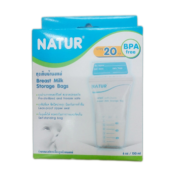 Natur Breast Milk Storage Bags 6 oz. เนเจอร์ ถุงเก็บน้ำนมแม่ 20 ถุง (1 ชุด)