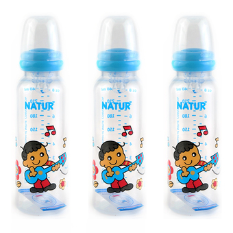 เนเจอร์ ขวดนม ทรงกลมพิมพ์ลาย 8 ออนซ์ สีฟ้า (แพค 3)