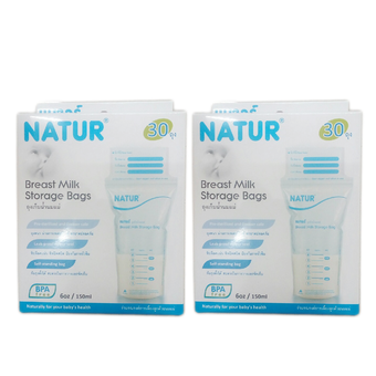 Natur Breast Milk Storage Bags 6 oz. เนเจอร์ ถุงเก็บน้ำนมแม่ 30 ถุง (2 ชุด)