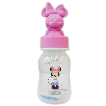 Natur มิกกี้/มินนี่ ขวดนม PP ทรงถั่ว 4 ออนซ์ ฝาครอบมินนี่ สีชมพู (รุ่น 31022) 1 ขวด