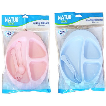 Natur ชุดจานเด็ก แพ๊ค 2 ชุด - สีฟ้า/ชมพู