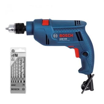 Bosch สว่านกระแทก 13 มม. รุ่น GSB 550 พร้อมชุดดอกสว่านเจาะปูน Impact 5 ชิ้น