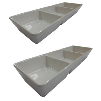 Superware Flowerware ถ้วยน้ำจิ้ม 3 ช่องเหลี่ยม จำนวน 2 ใบ (สีครีมขาว)