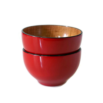 FOFO ZAKKA ชุด ถ้วยไม้ Chestnut เคลือบเงาสีแดง แฮนด์เมด (2 ใบ/ชุด)