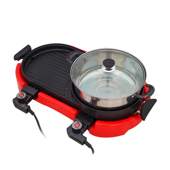 GetZhop เตาไฟฟ้าอเนกประสงค์ หม้อสุกี้ ปิ้งย่าง หม้อไฟฟ้า Electric Grill รุ่น HY-A (Red)
