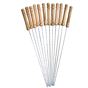 Outdoor Portable BBQ Needle Barbecue Skewers Needle with Wooden Handle 12 PCS