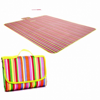 150 x 180cm Outdoor Camping Hiking Travel Beach Colorful Stripe Pattern Folding Blanket Waterproof Moisture-proof Picnic Mat Pad Cushion
