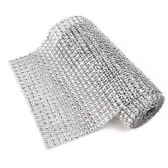 HAOFEI Silver Wedding Diamond Mesh Wrap Roll Sparkle Rhinestone Looking Ribbon