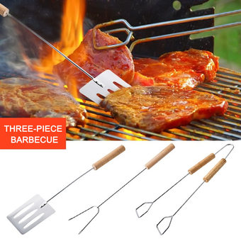 3Pcs BBQ Tools Fork Shovel Tongs Barbecue Grill Set