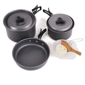 Allwin 2-3 Person Camping Pot Frypan Bowls Cooking Set Picnic Cookware Feast Grey