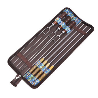 Selpa 7Pcs/set Broiled BBQ Stainless Steel Meat Grill Fork Grilling Skewers