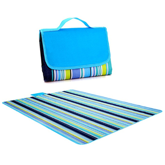 150 x 180cm Outdoor Camping Hiking Travel Beach Blue Stripe Pattern Folding Blanket Waterproof Moisture-proof Picnic Mat Pad Cushion