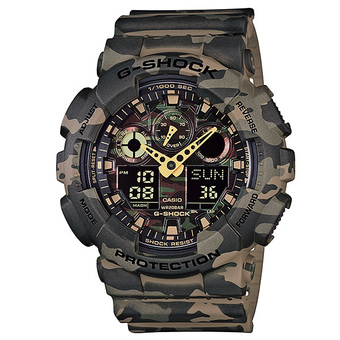 Casio G-Shock นาฬิกาข้อมือผู้ชาย สีเขียว/ลายทหาร สายเรซิ่น รุ่น GA-100CM-5ADR