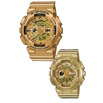 CasioG-Shock and Baby-G Couple Gold Resin Strap Watches GA-110GD-9A &amp; BA-111-9A