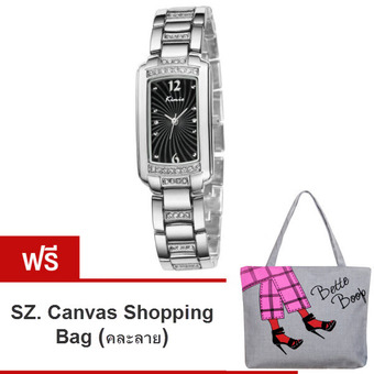 Kimio นาฬิกาข้อมือผู้หญิง สีเงิน/ดำ สายสแตนเลส รุ่น KW558 (แถมฟรี SZ. Shopping Bag คละลาย มูลค่า 250-)