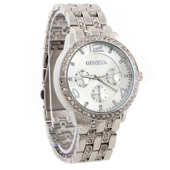 Geneva Women&#039;s Rose Golden Stainless Steel Strap Watch นาฬิกาข้อมือ WP8502（Silver）