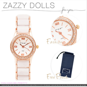 Zazzy Dolls นาฬิกาข้อมือผู้หญิง สาย Alloy รุ่น King girl ZD-0067-WH-RG สีขาว/โรสโกลด์