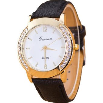 GENEVA Women Watch นาฬิกาข้อมือผู้หญิง PU Leather Strap 0011 - Black