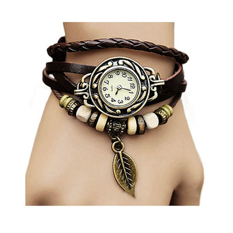 Neptune นาฬกาแฟชั่น นาฬิกาสร้อยข้อมือ ผู้หญิง สีน้ำตาล Fashion Casual Synthetic Leather Leaf Bracelet Women Watch - Brown