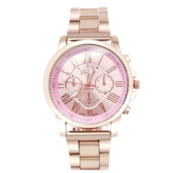 GENEVA watch นาฬิกาข้อมือแฟชั่น ลำลอง ผู้หญิง หน้าปัด Pink สีชมพู สายเหล็กสีทอง รุ่น WM0050