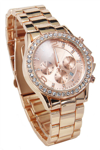 นาฬิกาข้อมือสำหรับผู้หญิง ประดับด้วยคริสตัล รุ่น Quartz Wrist Watch (Rose Gold)