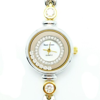Royal Crown นาฬิกาข้อมือผู้หญิง สายสแตนเลสอย่างดี ชุบทอง รุ่น 6402-SSL (Silver/Gold)(22 mm.)