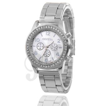 GENEVA นาฬิกาข้อมือผู้หญิง Silver สาย Stainless ขอบเพชร รุ่น GSilver แถมฟรี LED Touch watch Smart Watch Style รุ่น UPink