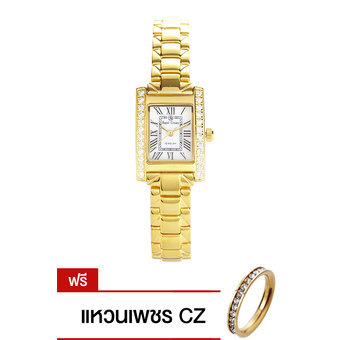 Royal Crown นาฬิกาข้อมือผู้หญิง สายสตแนเลส รุ่น 6306-SSL - Gold (แถมฟรี แหวนเพชร CZ)