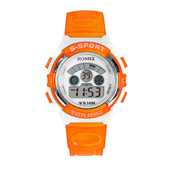 Boys LED Digital Quartz Alarm Date Sports Wrist Watch Orange