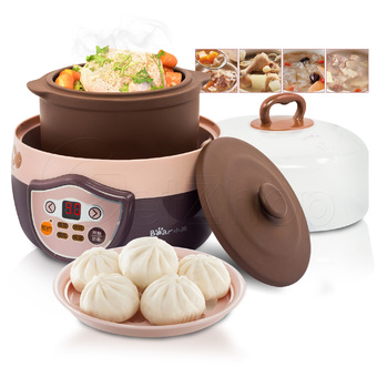 Getzhop หม้อตุ๋น หม้อดินเผา ตุ๋น ต้ม นึ่ง มัลติฟังก์ชั่น Bear รุ่น DDZ-1082 ขนาด 0.8 L (สีน้ำตาล/ชมพู)