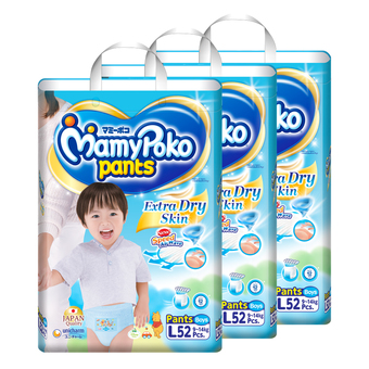 ขายยกลัง! MAMYPOKO มามี่โพโค กางเกงผ้าอ้อมเด็ก PANTS EXTRA DRY SKIN - BOY ไซส์ L 52 ชิ้น (รวม 3 แพ็ค ทั้งหมด 156 ชิ้น)