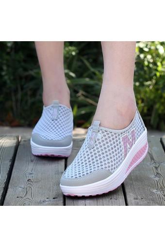 LALANG New Height Increasing Shoes Casual Women Swing Breathable Wedges Shoes Grey
