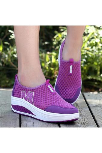 LALANG New Height Increasing Shoes Casual Women Swing Breathable Wedges Shoes Purple