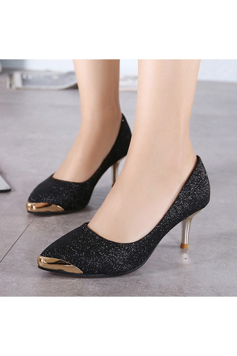Women&#039;s Pointed Toe Stiletto Shoes Slim Formal Pumps with Sequined Black