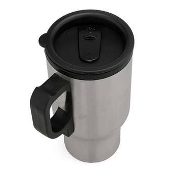 Black Silver Electric Heated Heating Stainless Steel Car Adapter Coffee Cup Mug (Silver) - Intl