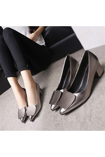 LCFU764 Han edition pointed shallow mouth in the women&#039;s shoes fashion thick with high heels-gun color