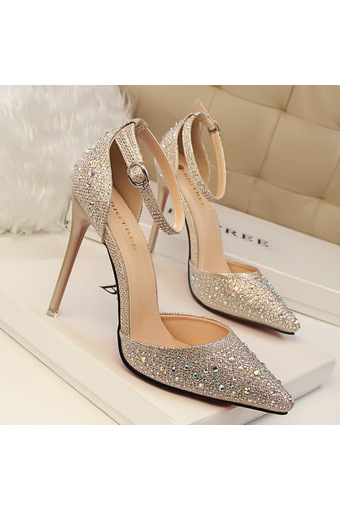 Fashion High-Heeled Shoes Woman Pumps Thin Heels Crystal Ankle Strap Women Shoes Closed Toe Pointed Toe Heeled Sandals Ladies Wedding Shoes High Heels - Intl
