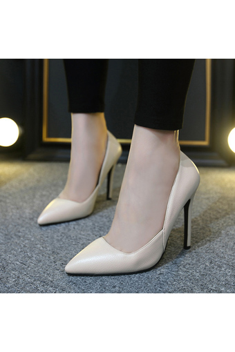 Women&#039;s Pointed Toe Stiletto Evening Pumps Slim Work High Heels Beige