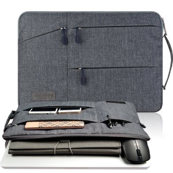 Gearmax(TM) Travellers Multi-functional Nylon Water Resistant with Side Pockets Laptop Handbag for 15.4 Inch Macbook Air Pro / Notebook / Surface / Dell Sleeve Case Cover Bag (15.4 Inch,Gray) - Intl